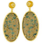 Oval blue turquoise sterling silver earrings with gold accents, showcasing a unique gemstone design.